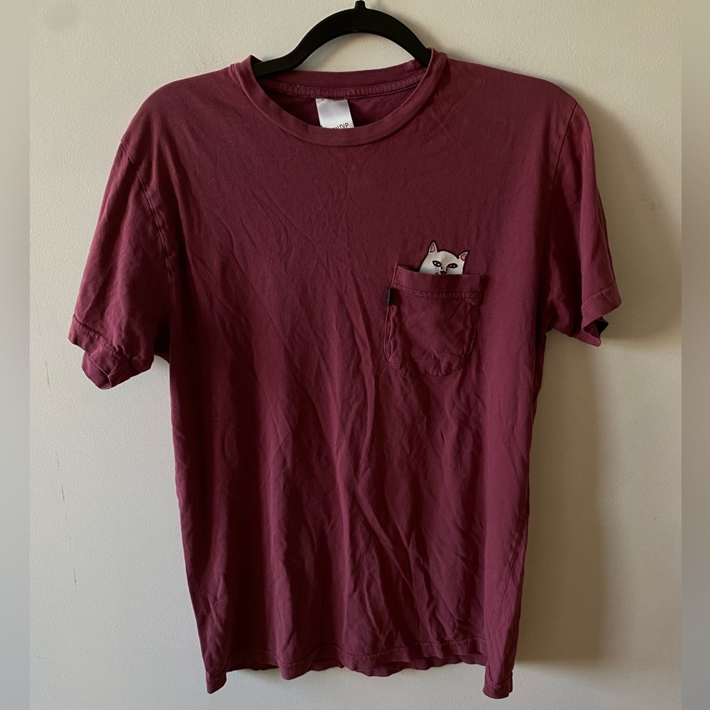 Rip n Dip T Shirt Mens Medium Pink Short Sleeve Pocket Cat Streetwear